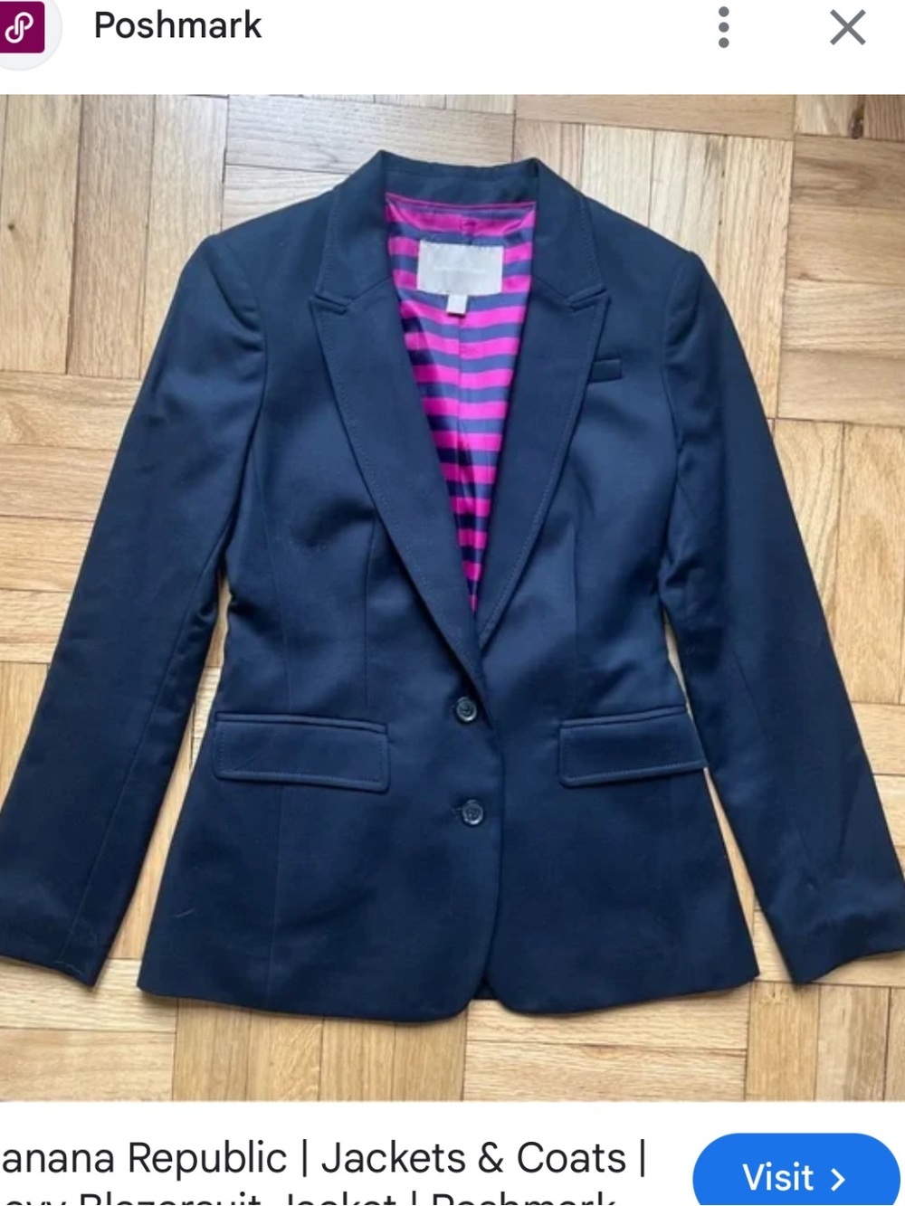 Banana Republic Women's Navy Blazer with Pink Stripe Lining 8P